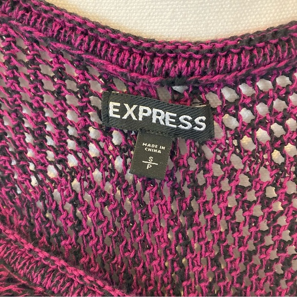 Express Purple Black Open Knit Sheer 3/4 Sleeve V-neck Sweater Small - Picture 4 of 6